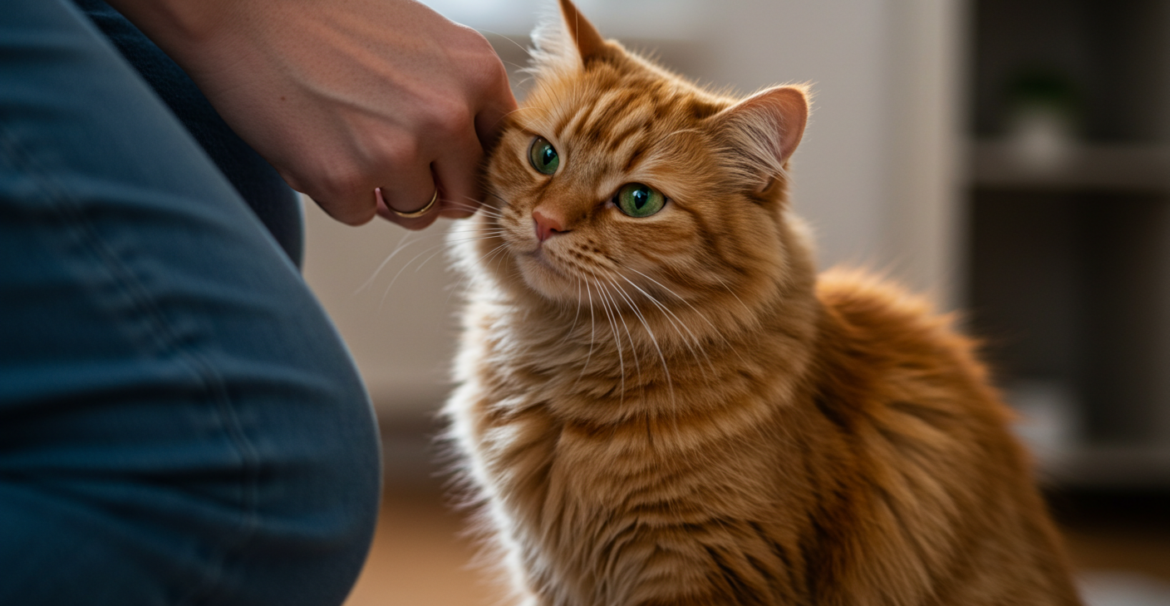 cat rubbing its head on pet parent