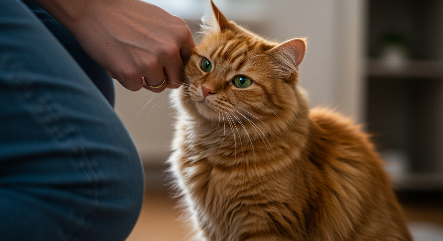 cat rubbing its head on pet parent