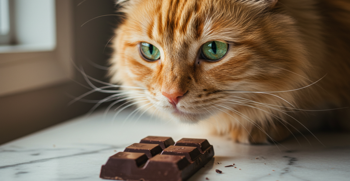 cat sniffing chocolate