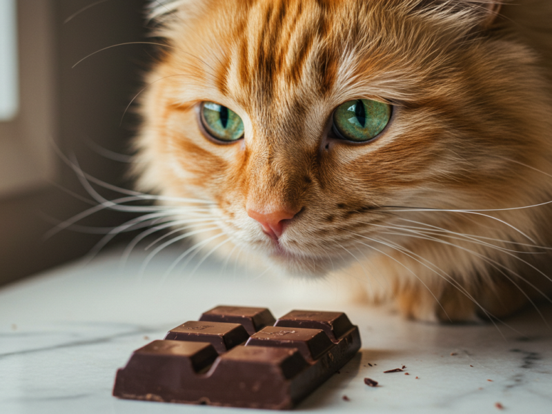 cat sniffing chocolate