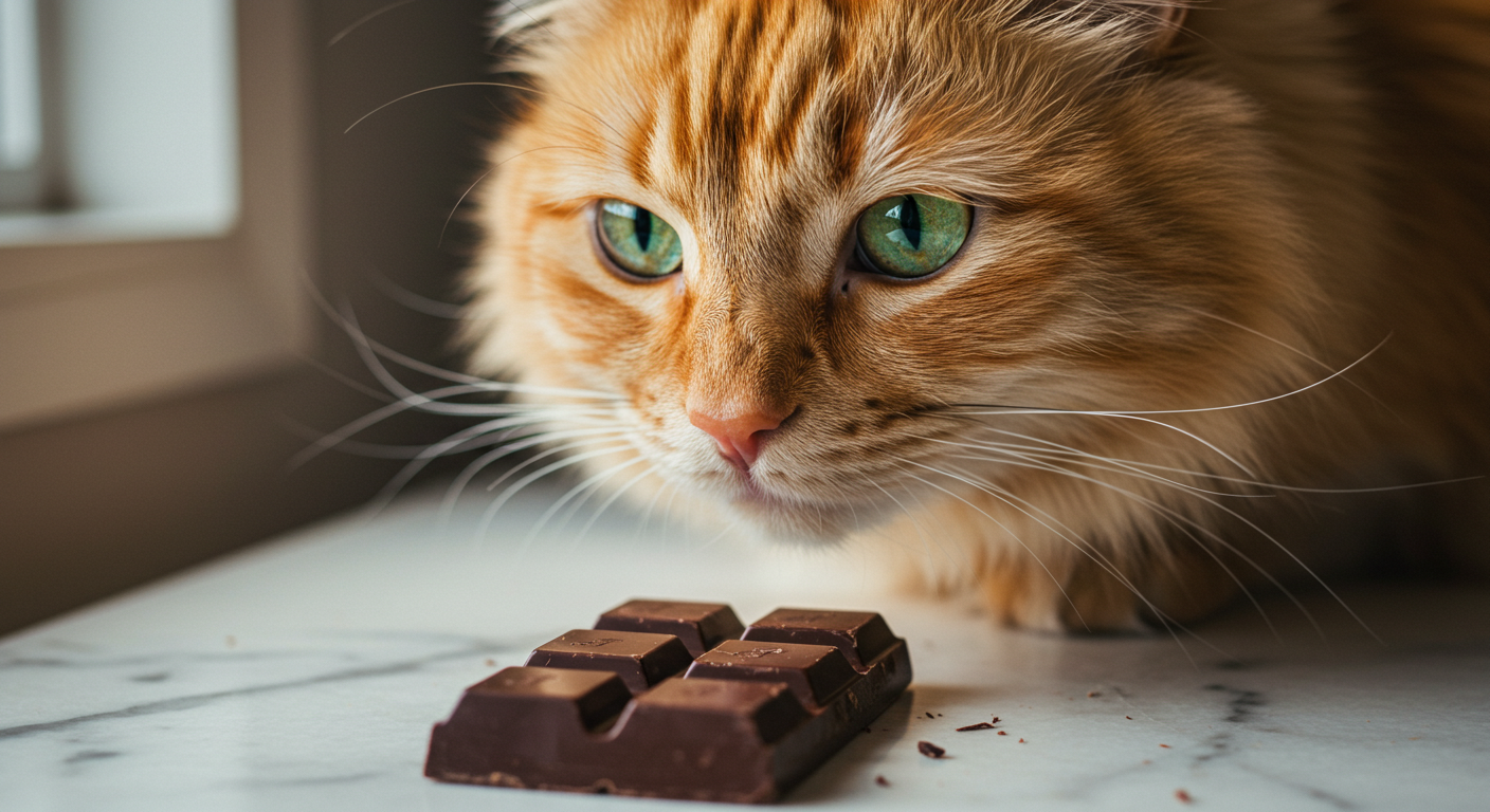 cat sniffing chocolate