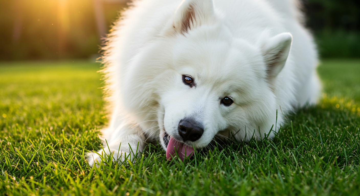 dog eating grass