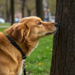 dog sniffing tree